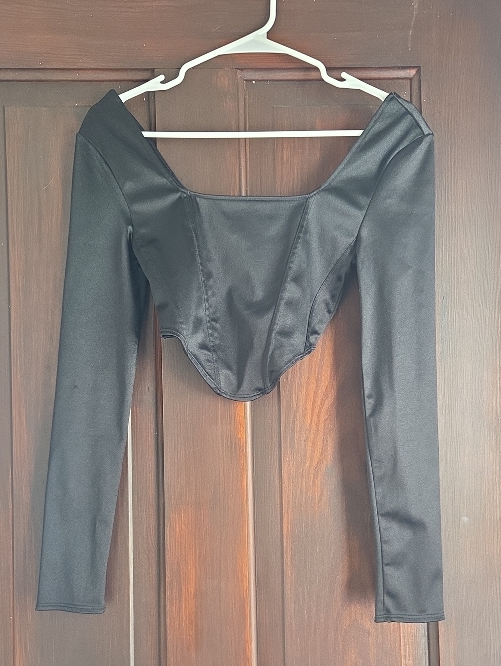H&M Black Long-Sleeve Corset-Inspired Crop Top